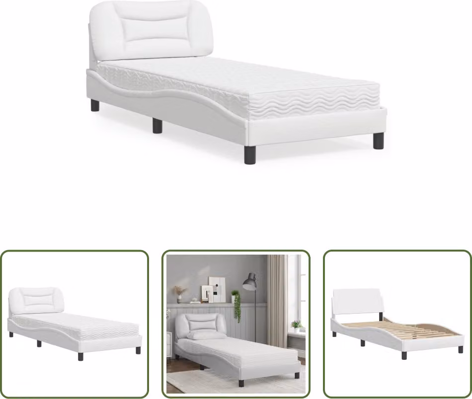 The Living Store Letto con materasso bianco 80x200 cm in ecopelle