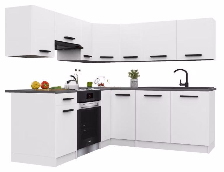 Belini - Angolo cottura moderno ITALIA 6 - Mobili da cucina 360 cm bianco opaco - Cucina componibile con pensili, mobili base e piani di lavoro