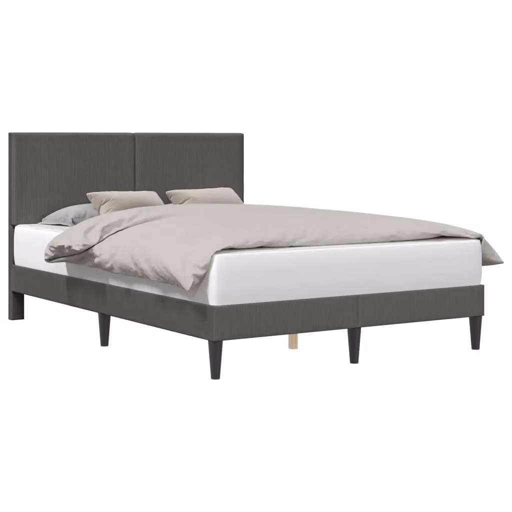 Struttura del letto con giroletto in tessuto a coste grigio con listelli in legno L/P/H: 192 x 140 x 96 cm – 2