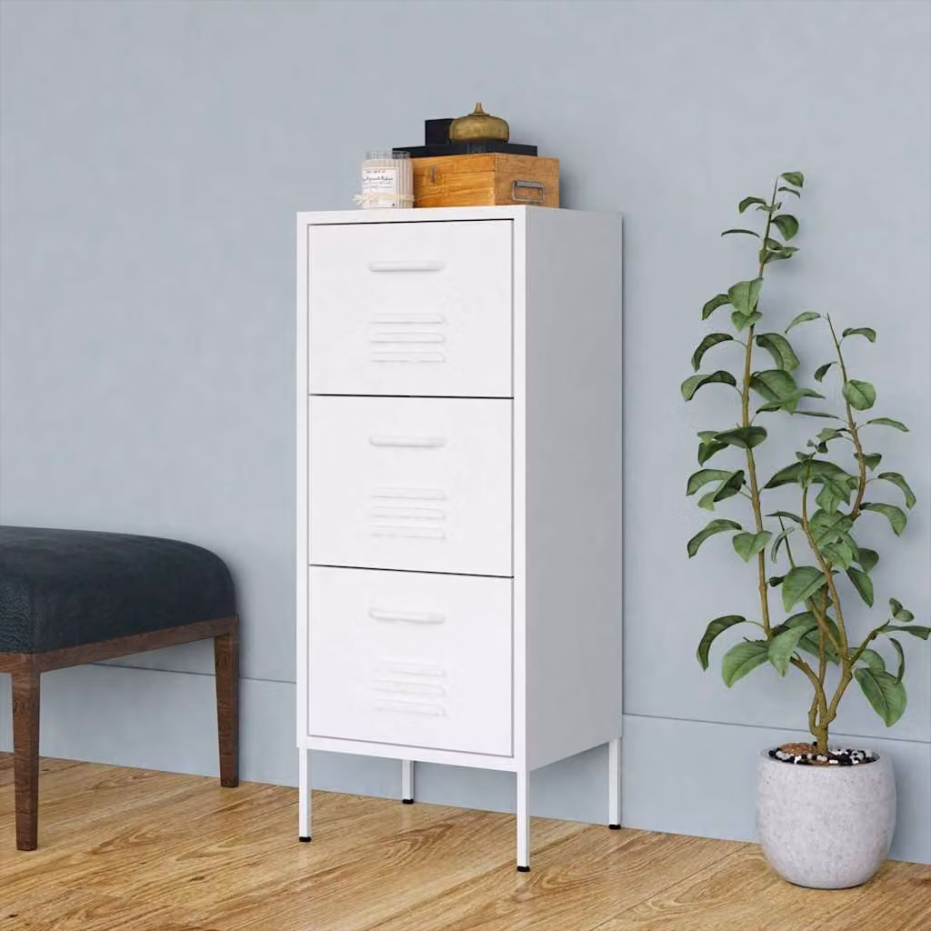 Armadietto da bagno vidaXL in metallo bianco con ante a battente e ripiani interni L/P/H: 42,5 x 35 x 101,5 cm – 1