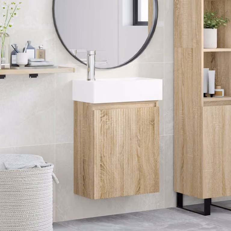 Mobile bagno vidaXL con rubinetto in Rovere Sonoma, L 45,5 cm x P 22,5 cm x H 84 cm
