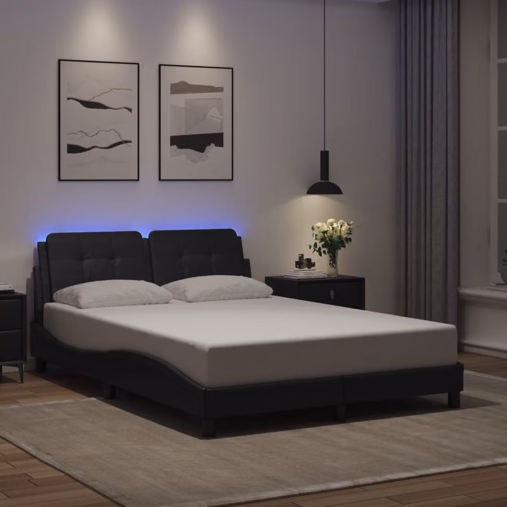vidaXL Giroletto Zadar Nero con LED e porta di ricarica USB, L/P: 140 x 190 cm