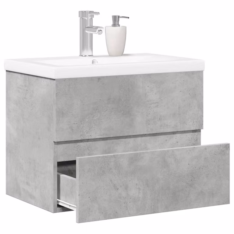 Set di mobili da bagno vidaXL composto da 2 pezzi in legno multistrato, colore grigio e bianco, con pensile e mobile lavabo moderno a parete L/P/H: 60 x 38,5 x 45 cm