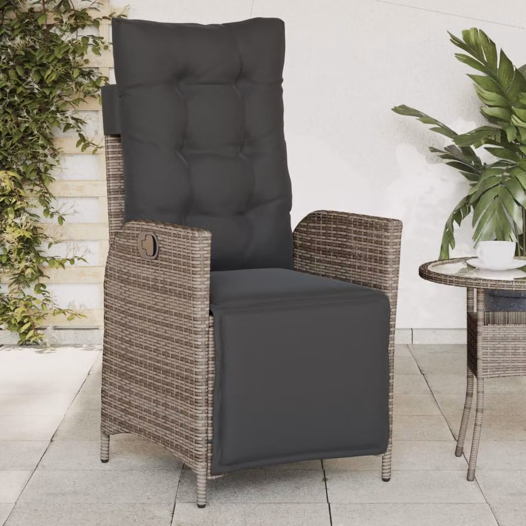 Sedia reclinabile da giardino con poggiapiedi vidaXL in rattan e metallo, colore grigio