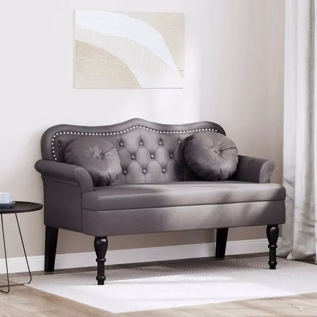 Panca Chesterfield vidaXL in pelle sintetica grigia L 120,5 x P 65 x H 75 cm – 1