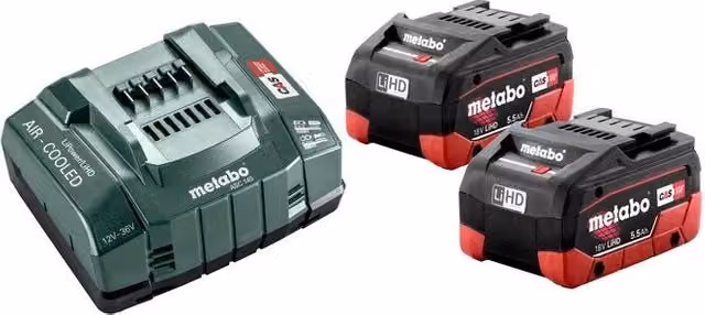 Metabo Kit Basis-Set Batterie LiHD 18V 5.5 Ah con Caricabatterie Rapido ASC 145 Sistema CAS Verde – 1