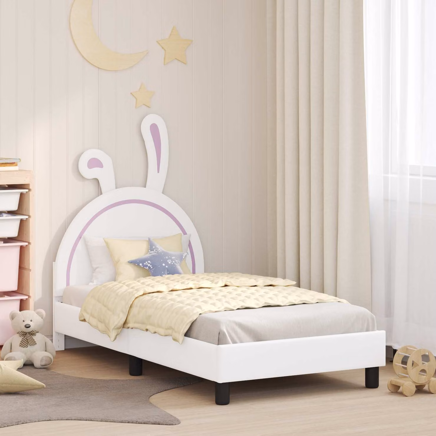 Struttura letto per bambini vidaXL con testata in similpelle bianca e doghe in legno, L 80 x P 160 cm