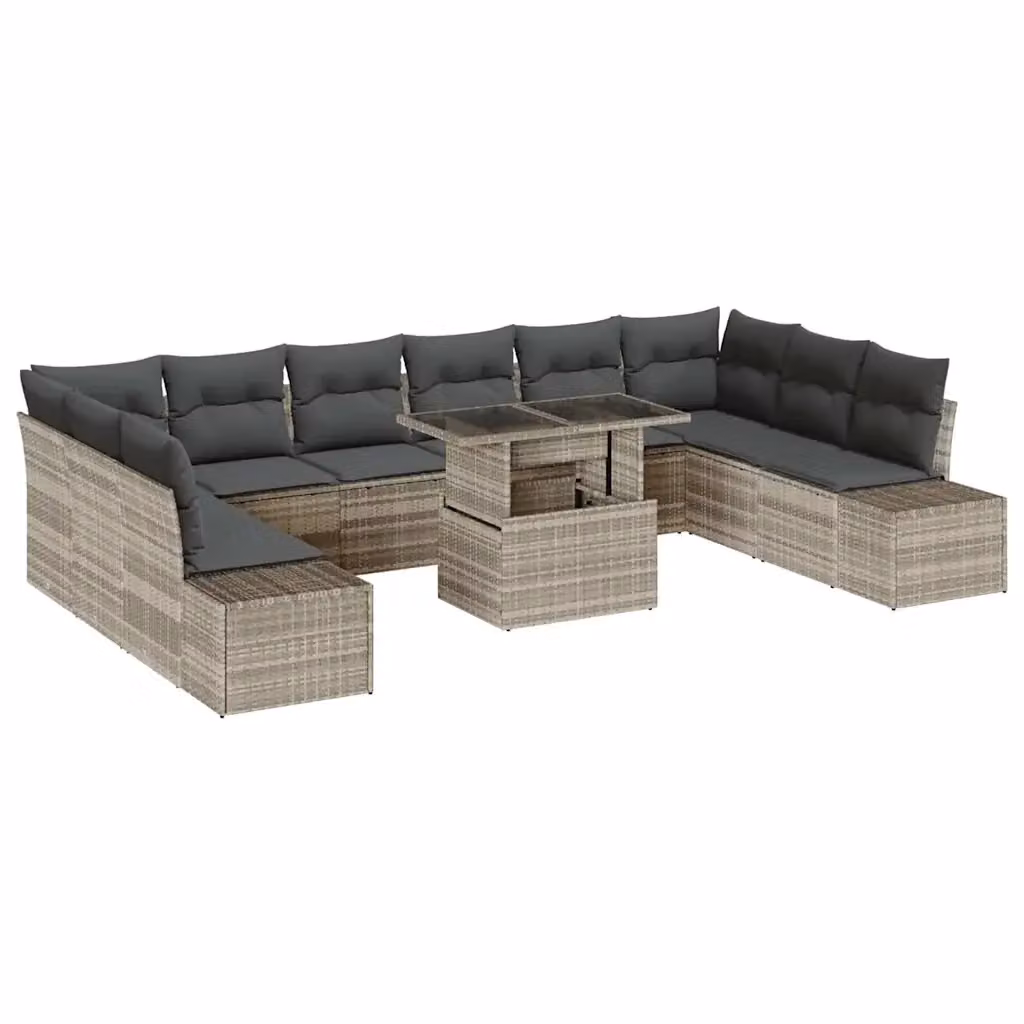 Set Divano da Giardino vidaXL a forma a U in Polyrattan Grigio con Cuscini e Tavolino da Esterno 11 pz – 2
