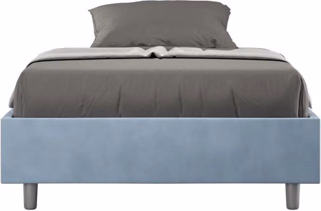 Letto queen size senza rete imbottito 150x210 microfibra azzurro Azelia