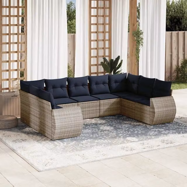 Set Divani da Giardino 9 pz con Cuscini Grigio in Polyrattan 3221800