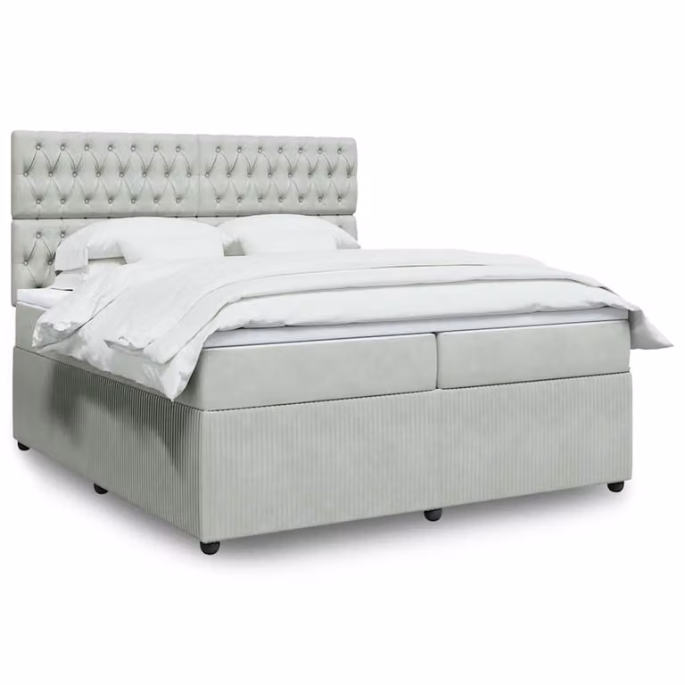 vidaXL Giroletto a Molle Ibrido con Materasso in Velluto Grigio e Bianco 200x200 cm