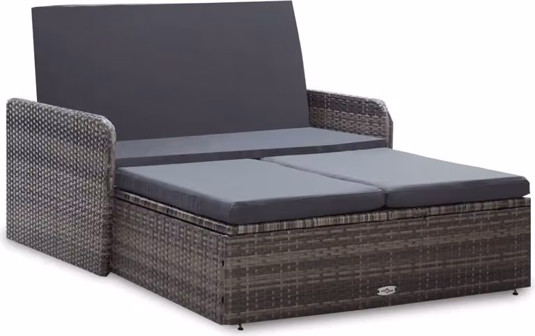 The Living Store Set da giardino 2 pezzi con cuscini in poly rattan grigio