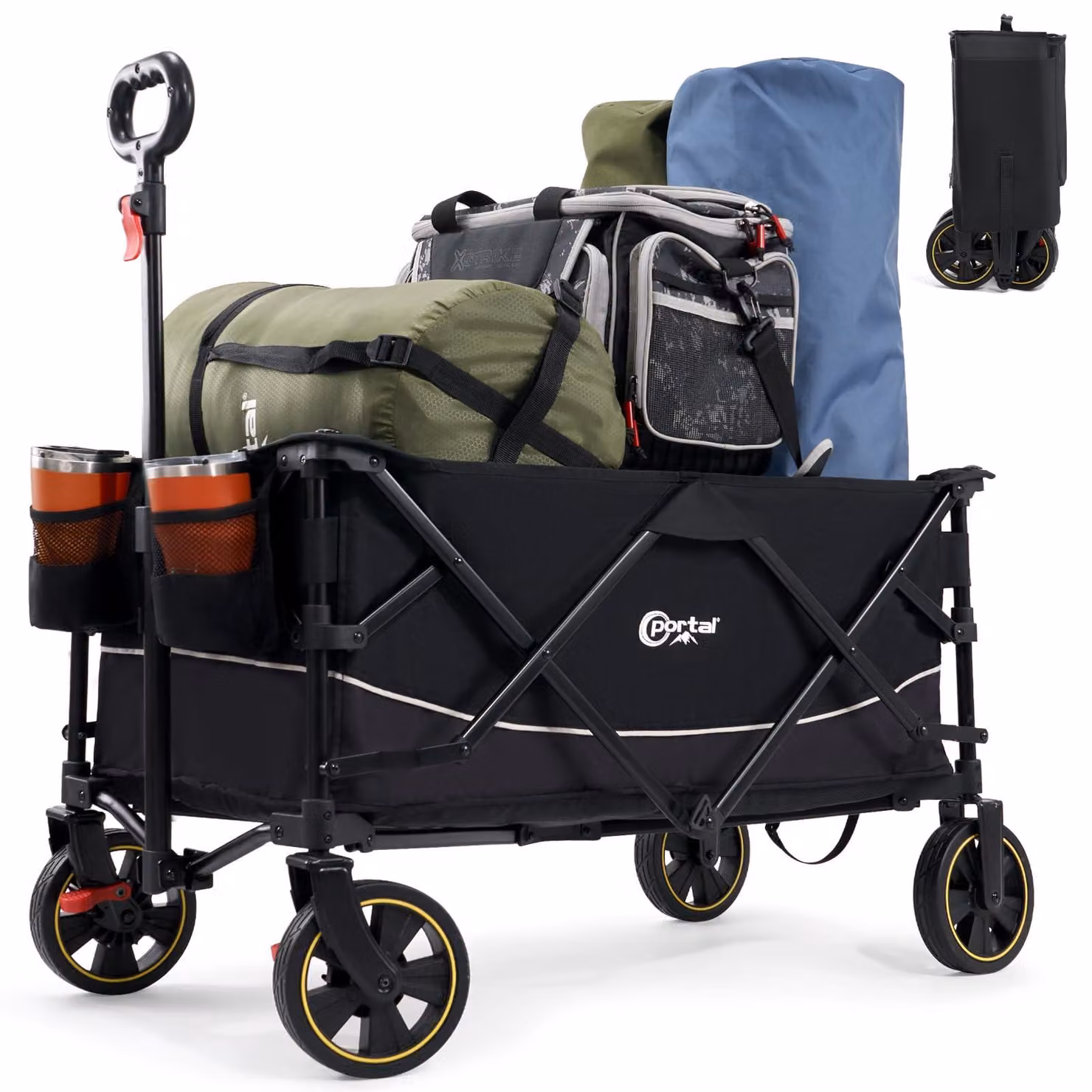 Carrello da campeggio con una capacità di 200 litri, pieghevole, dotato di freno, ideale per picnic e giardinaggio