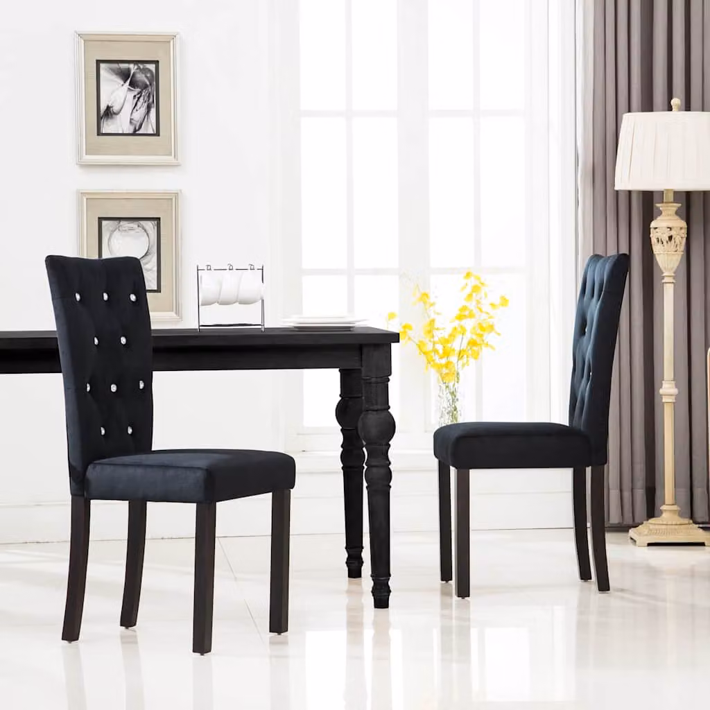 Set di 2 sedie da pranzo vidaXL in velluto nero con struttura in legno per soggiorno e cucina