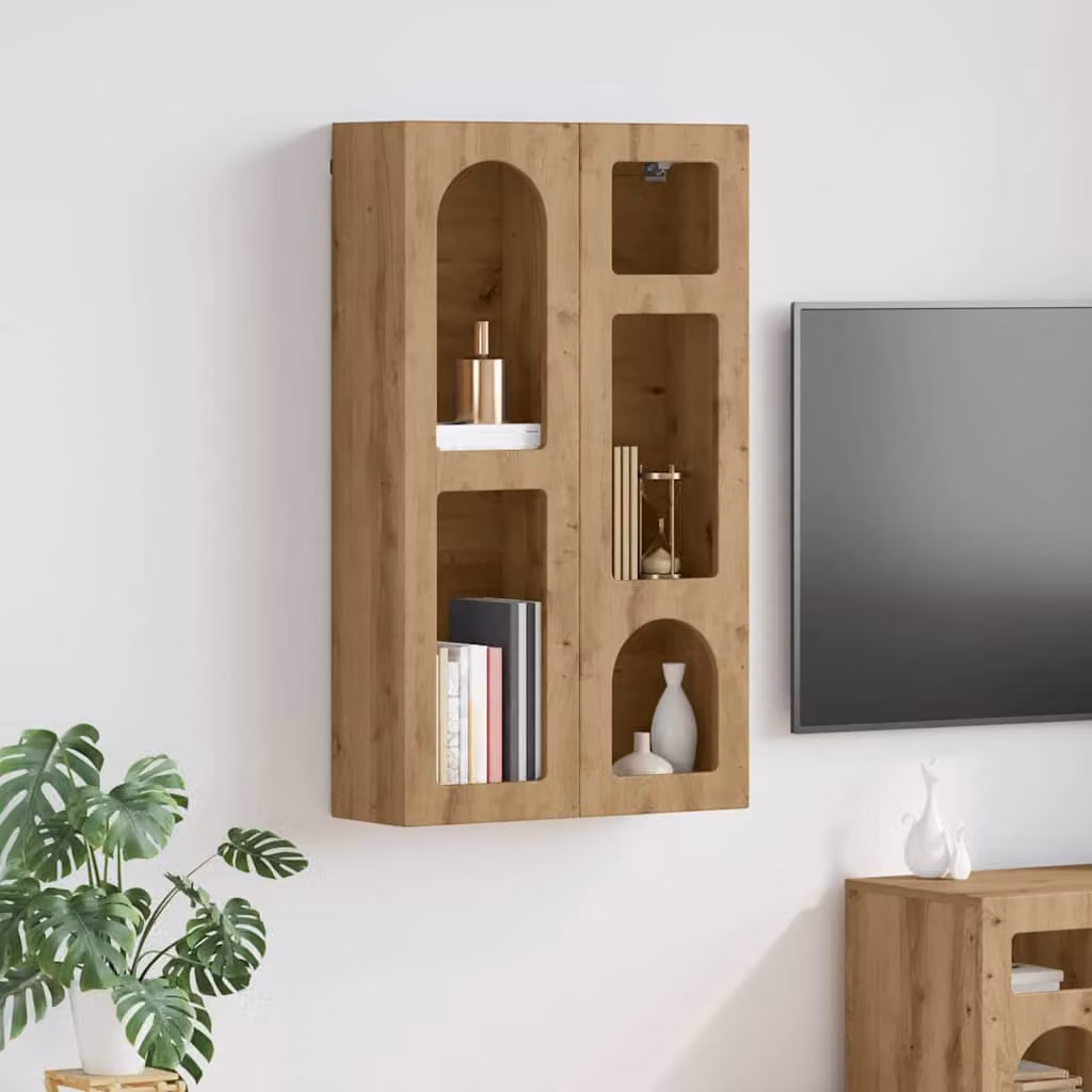 vidaXL Armadio pensile ELST in legno marrone con ante a battente e ripiani interni L: 59 cm, P: 20 cm, H: 100 cm