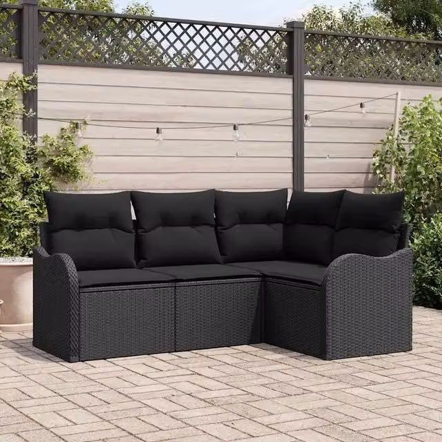 Set Divano da Giardino 4 pz Nero polyrattan 3354352