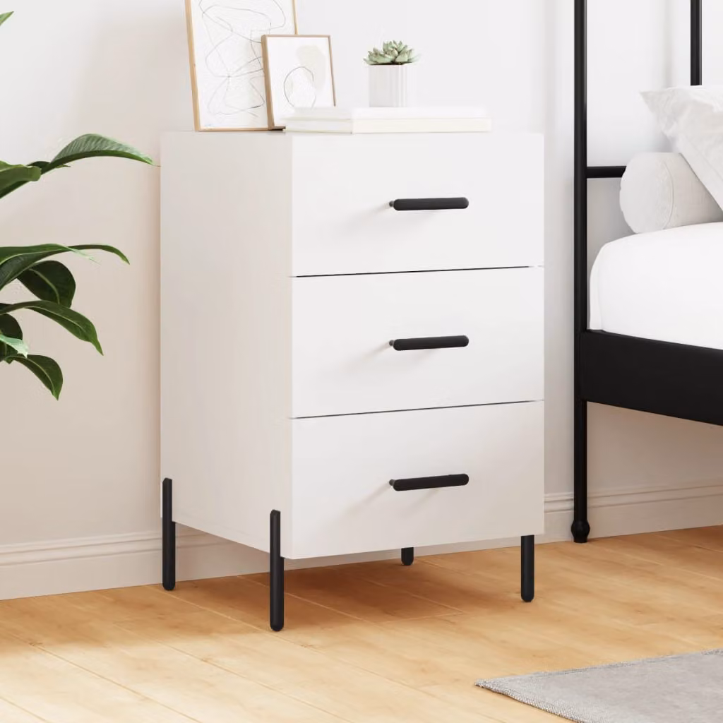 Comodino moderno da parete vidaXL in legno e metallo bianco L/P/H: 40 x 40 x 66 cm
