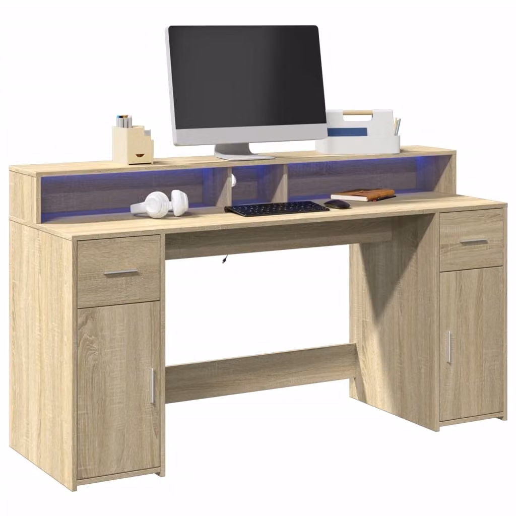 Maison Exclusive - Scrivania con Luci LED Rovere Sonoma 160x55x91cm in Multistrato
