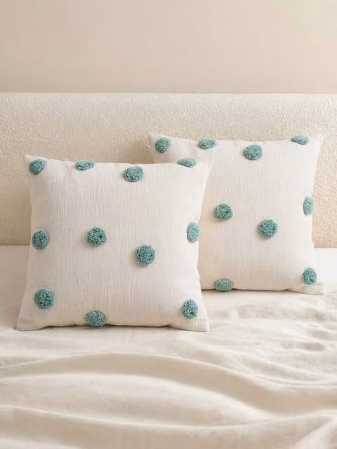 Set di 2 cuscini quadrati Bam-bam Kenay Home, colore verde e bianco, in cotone, 45 x 45 cm