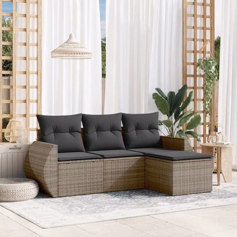 Maison Exclusive - Set Divani da Giardino 4 pz con Cuscini in Polyrattan Grigio