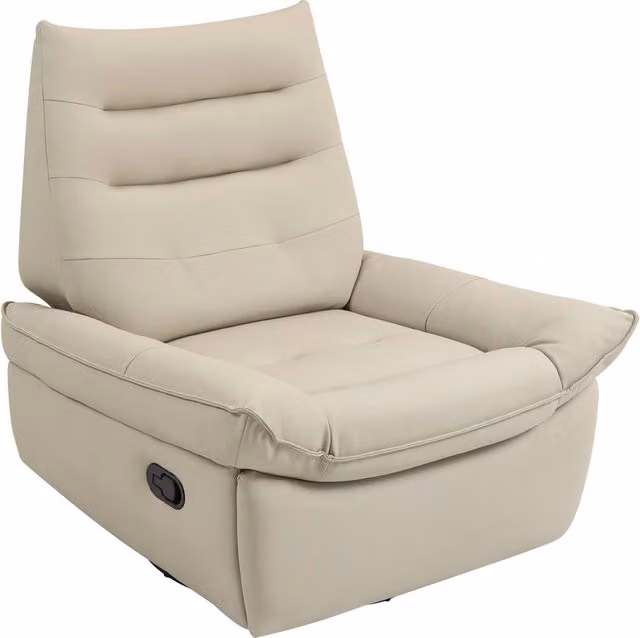 Poltrona Relax Reclinabile Manualmente con Poggiapiedi e Base Girevole Senza Braccioli Crema