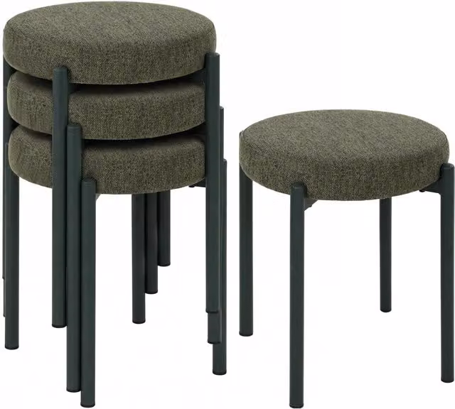 Lot de 4 Tabourets Empilables Ronds avec Assise Rembourrée, sans Dossier, Gain de Place, 45 x 45 x 47,5 cm, Vert Foncé