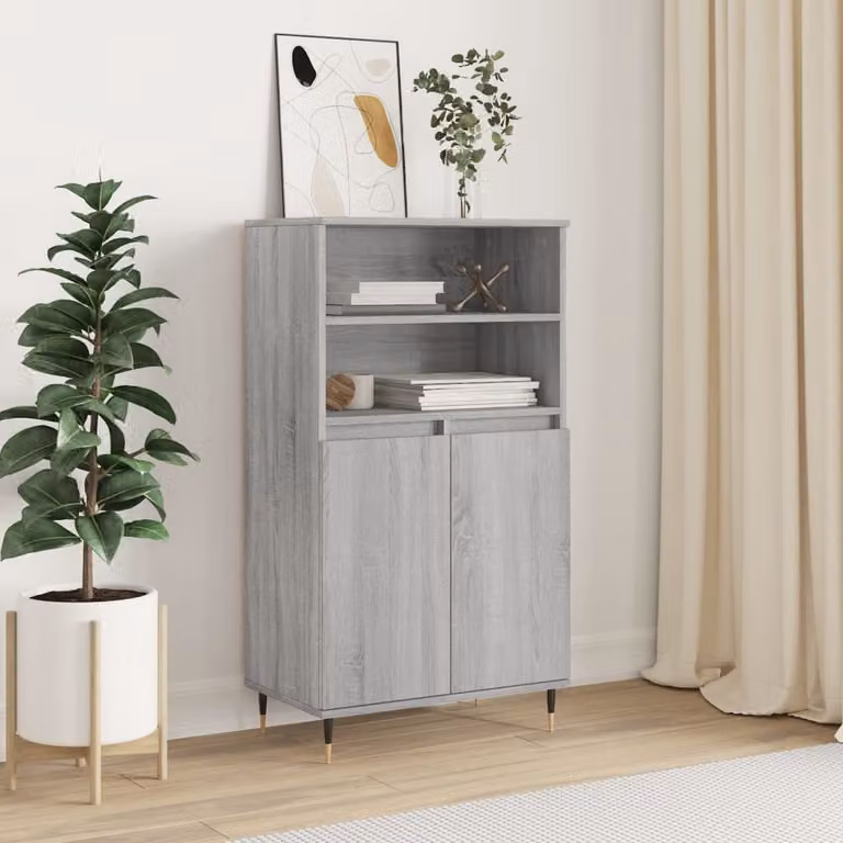 Credenza vidaXL in stile industriale in legno e metallo, Grigio Sonoma, L: 60 cm, P: 36 cm, H: 110 cm