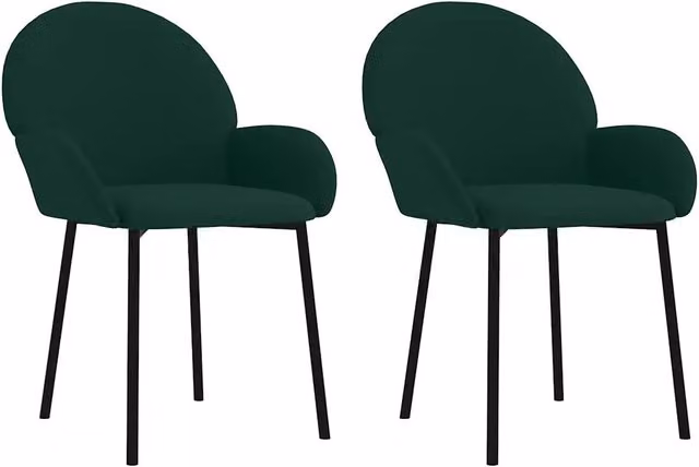 Set di 2 sedie da pranzo moderne in velluto verde con braccioli e struttura in metallo
