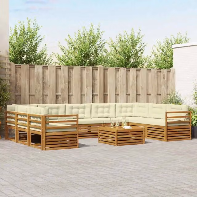 Set di 10 divani da esterno moderni vidaXL in legno di acacia, colore beige e naturale – 1