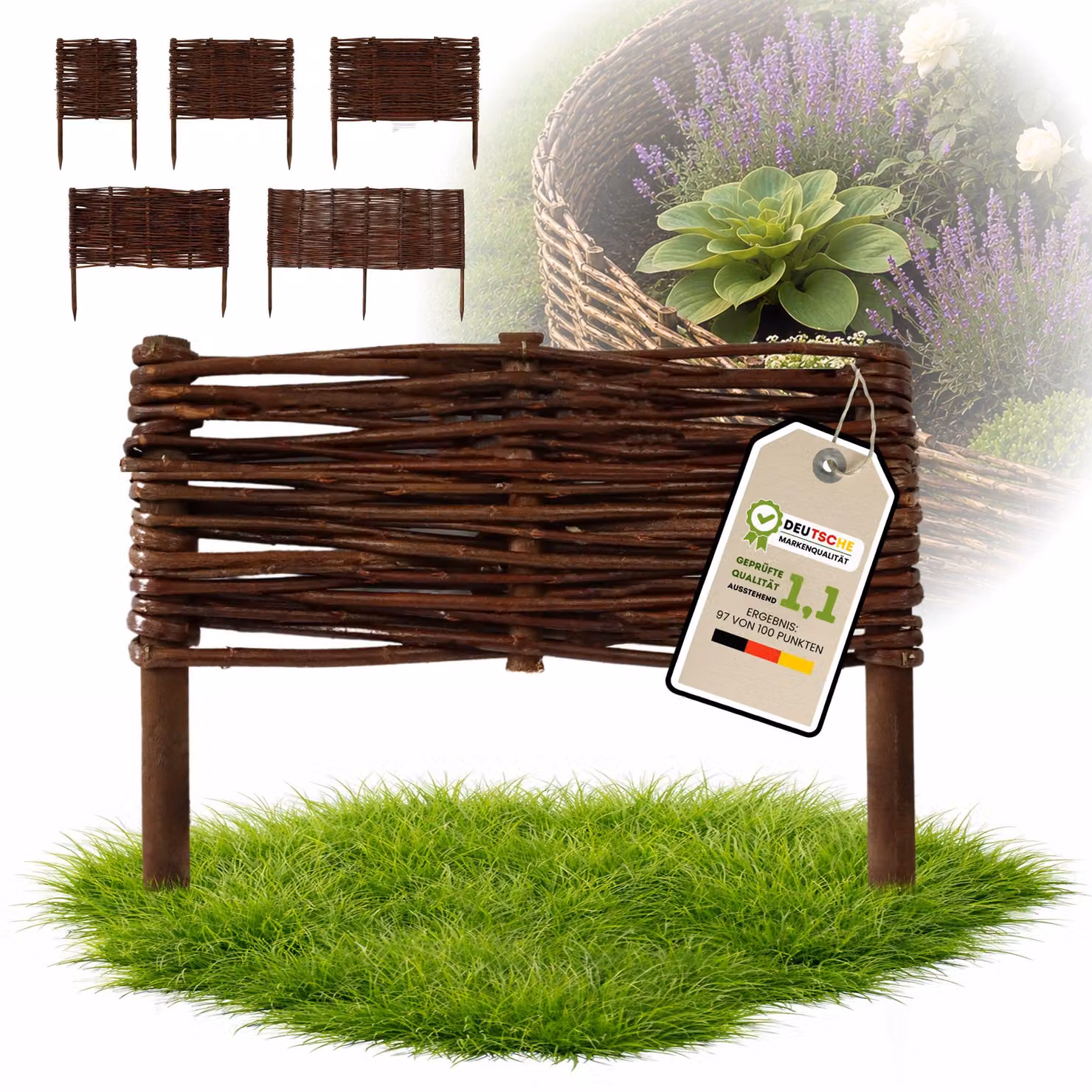 Floranica 1 pezzo Recinzione in vimini 10 cm x 30 cm – Staccionata da giardino intrecciata Palizzata Recinzione naturale Bordo aiuola