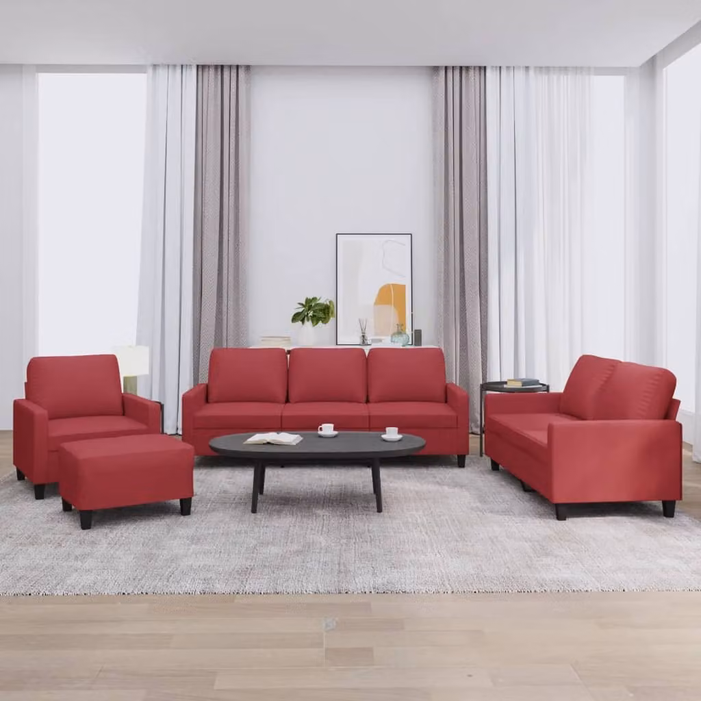 Maison Exclusive - Set divano 4 pezzi con cuscini in ecopelle color bordeaux