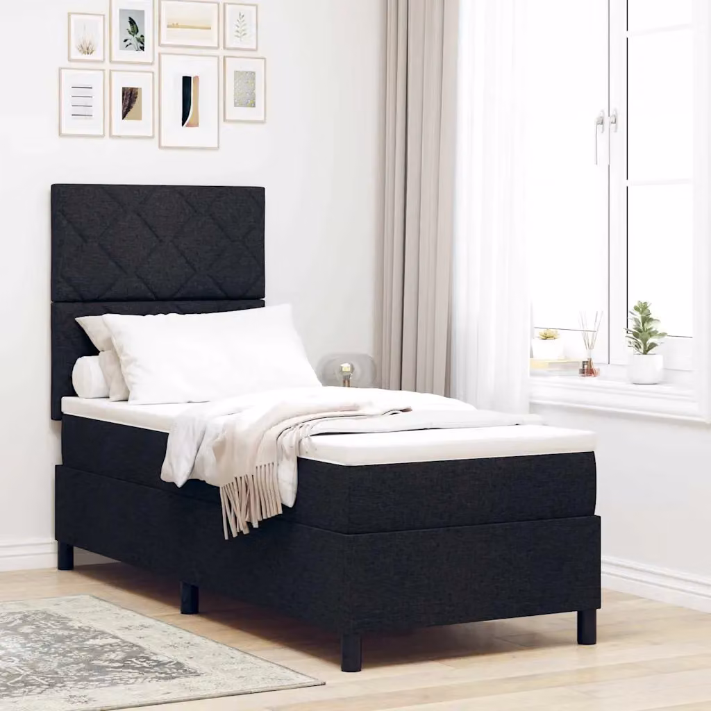 Letto a molle con testiera vidaXL in tessuto nero L 80 x P 200 cm