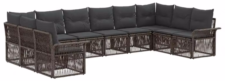 Set di divani da giardino, 10 pezzi, grigio, in rattan sintetico