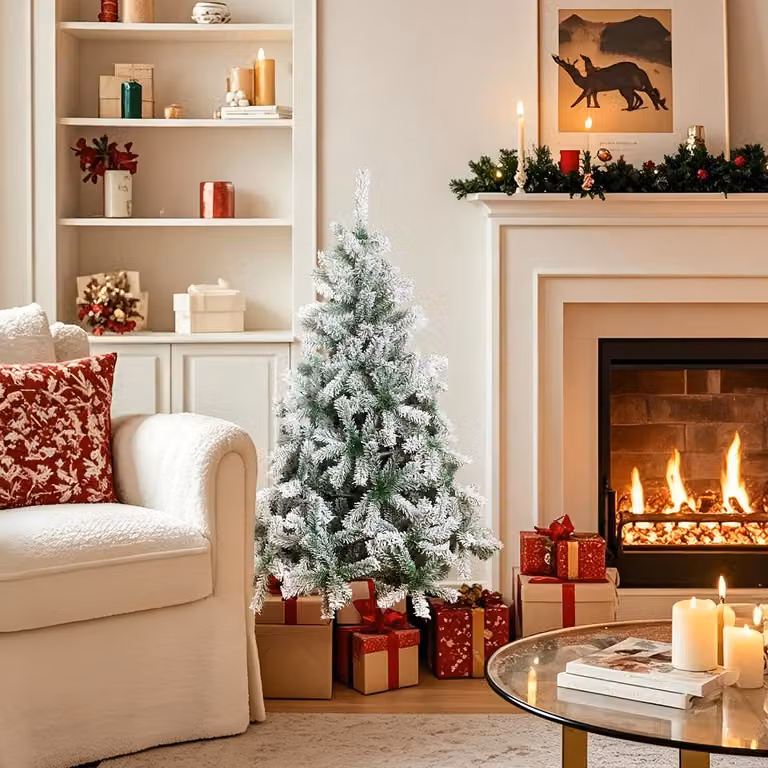 Albero di Natale artificiale Ikodm con effetto neve, rami automatici e supporto in metallo pieghevole, facile da montare con sistema a innesto, riutilizzabile, altezza 180 cm