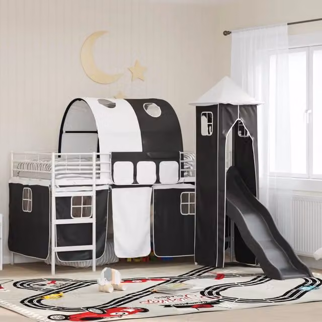 Struttura del letto loft per bambini-Giroletto per bambini Bianco e Nero 100 x 200 cm 562692