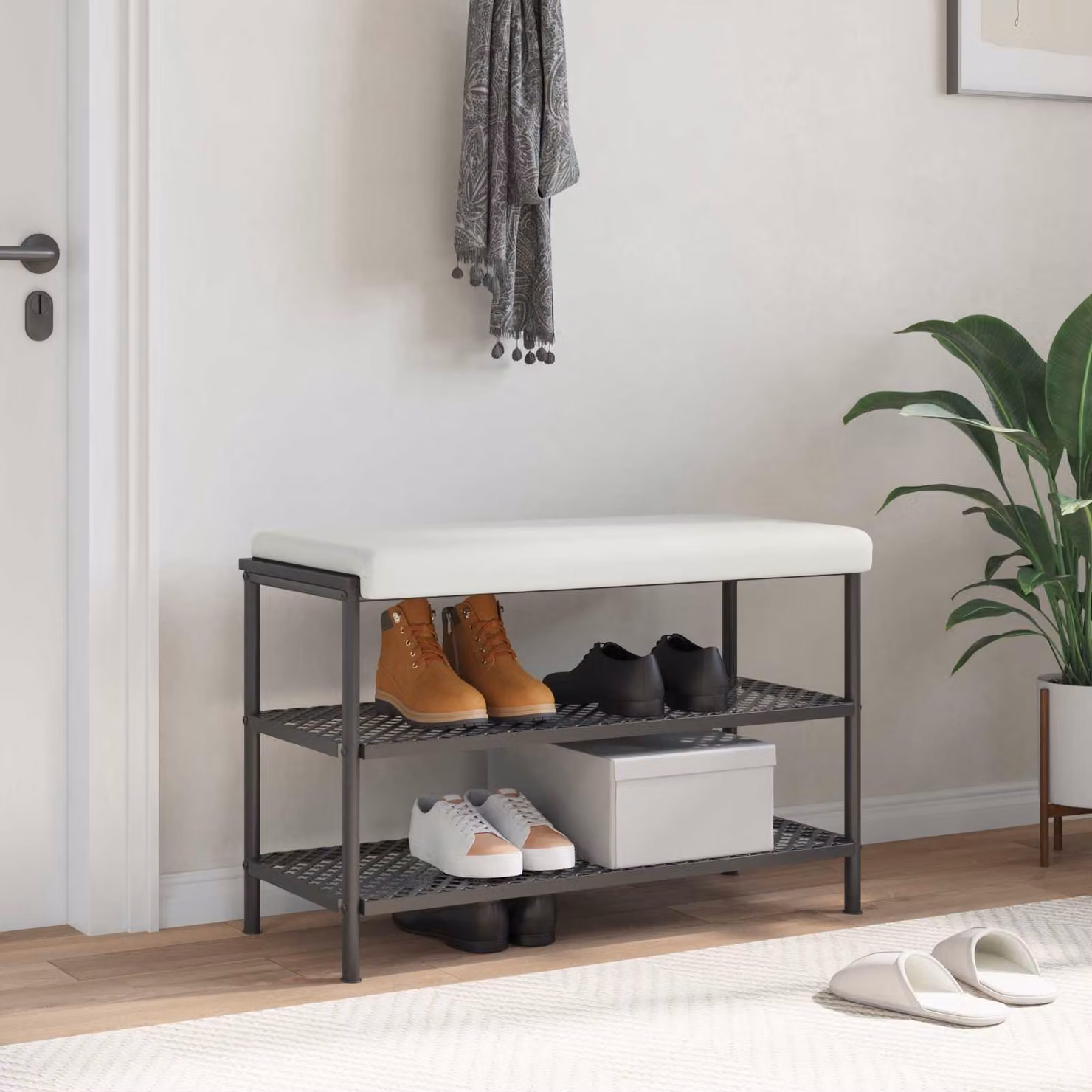 vidaXL Cuscino per panchina moderno in similpelle bianco con imbottitura in schiuma e base antiscivolo Profondità: 35 cm