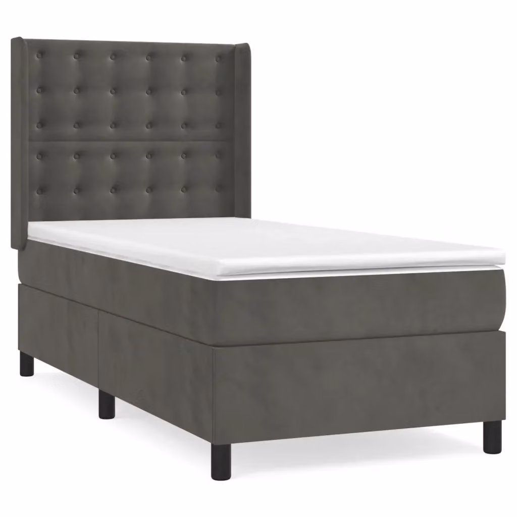 vidaXL Giroletto a Molle con Materasso Ibrido in Velluto Grigio e Bianco L/P/H: 200 x 80 x 128 cm – 2