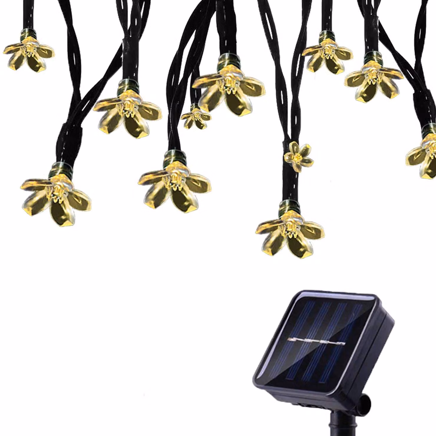 Catena luminosa solare con 50 LED, luce bianco caldo, lunghezza 7 metri, 8 modalità, impermeabile