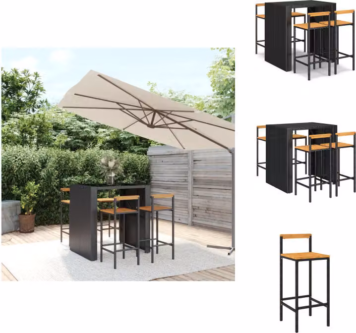 vidaXL Set bar da giardino 5 pezzi in poly rattan nero e legno massiccio di acacia - Set di mobili da giardino