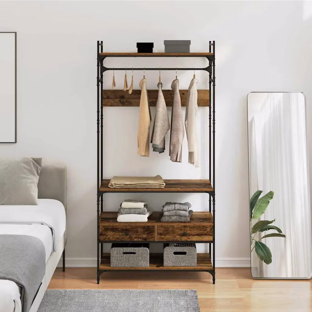 vidaXL Guardaroba in stile industriale in legno e metallo, colore marrone, L: 89 cm, P: 39 cm, H: 184.5 cm