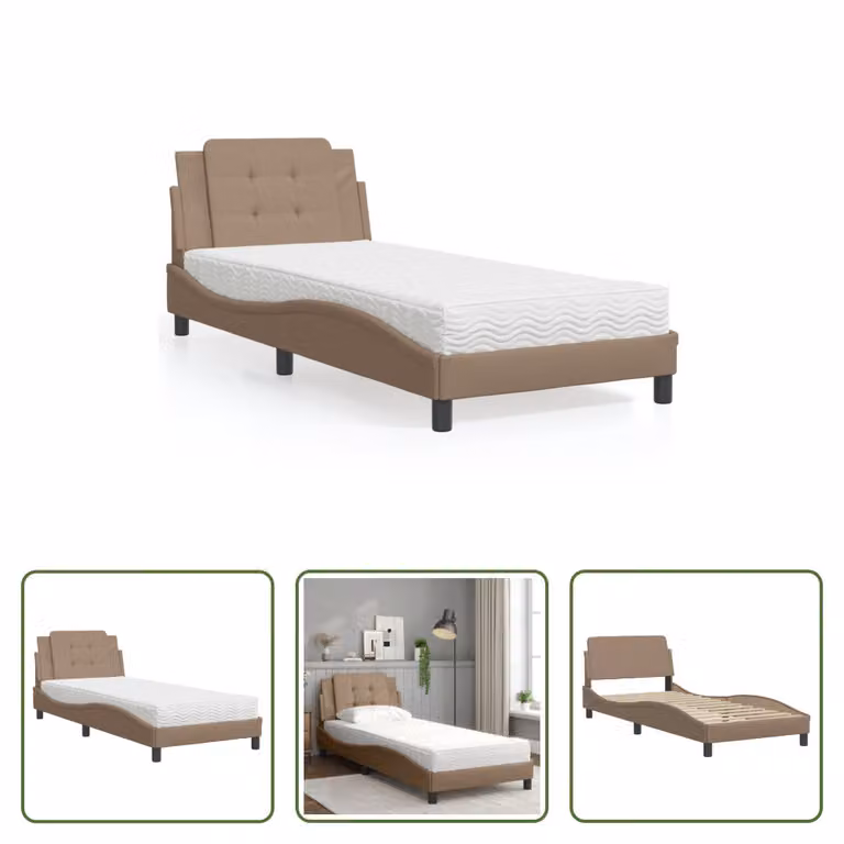 The Living Store Letto con materasso cappuccino-marrone 90x190 cm in ecopelle