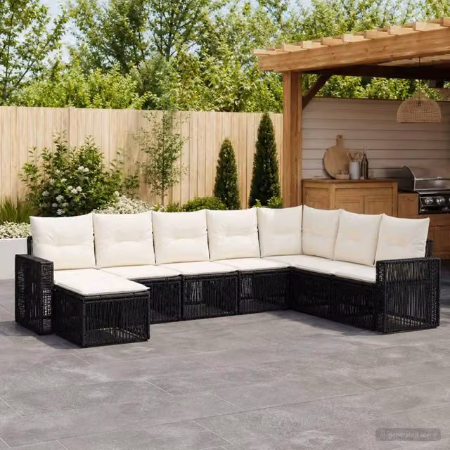 Set Divano da Giardino 8 pz Nero e Bianco Crema polyrattan 3435214