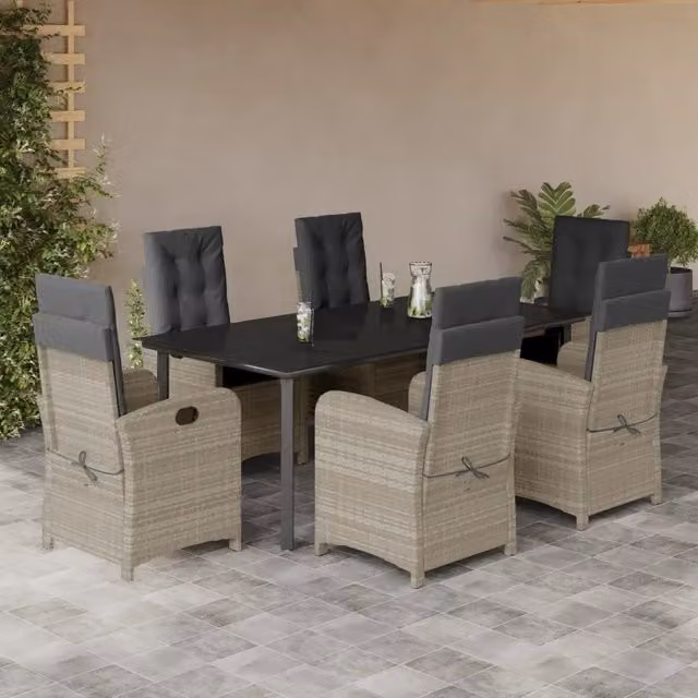 Set da pranzo da giardino moderno vidaXL in polyrattan con piano in vetro, 7 pezzi, antracite