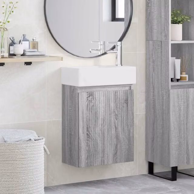 Mobile bagno sospeso vidaXL Sonoma grigio e bianco L: 45,5 cm, P: 22,5 cm, H: 84 cm – 1