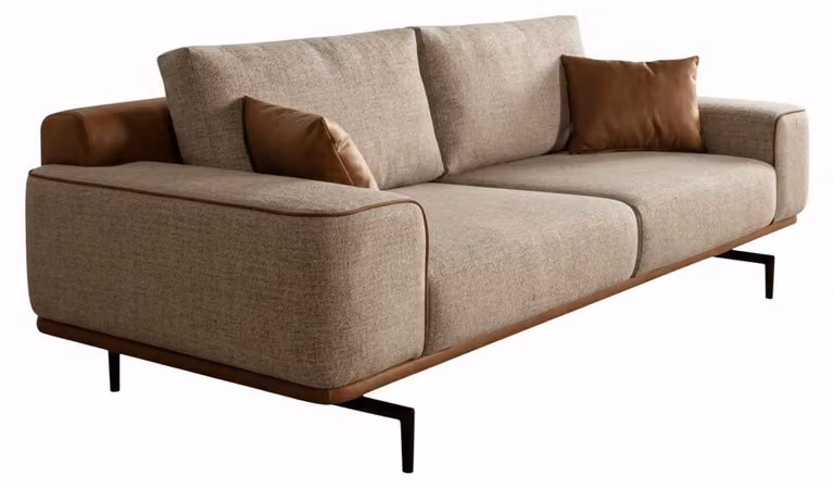 Designer Beiges 3-Sitzer Sofa Wohnzimmer Polstercouch Textilsofa