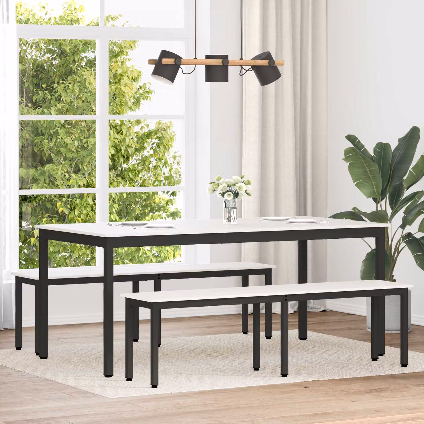 Panchina moderna vidaXL in pino massello e metallo, Bianco, L 160 x P 35 x H 45 cm
