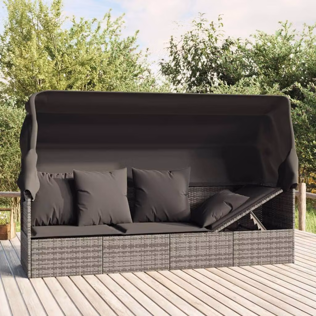 Letto prendisole - Lettino solarium con tenda parasole regolabile - Realizzato in rattan sintetico e acciaio