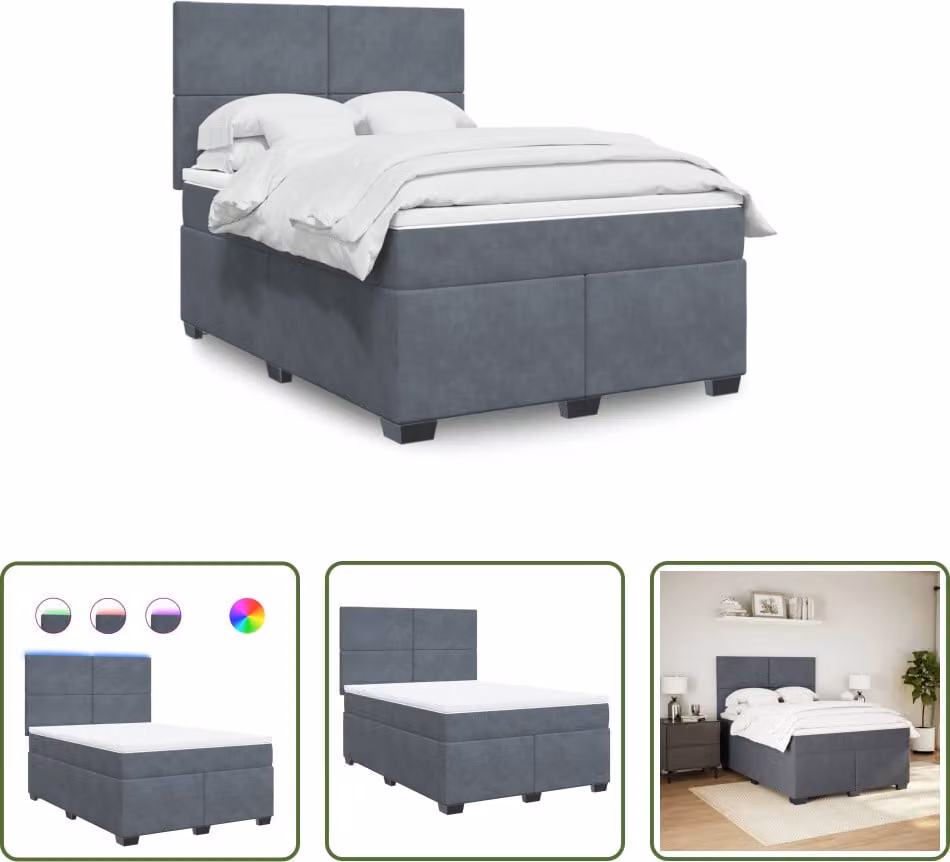 The Living Store Letto a molle con materasso grigio scuro 140x190 cm in velluto
