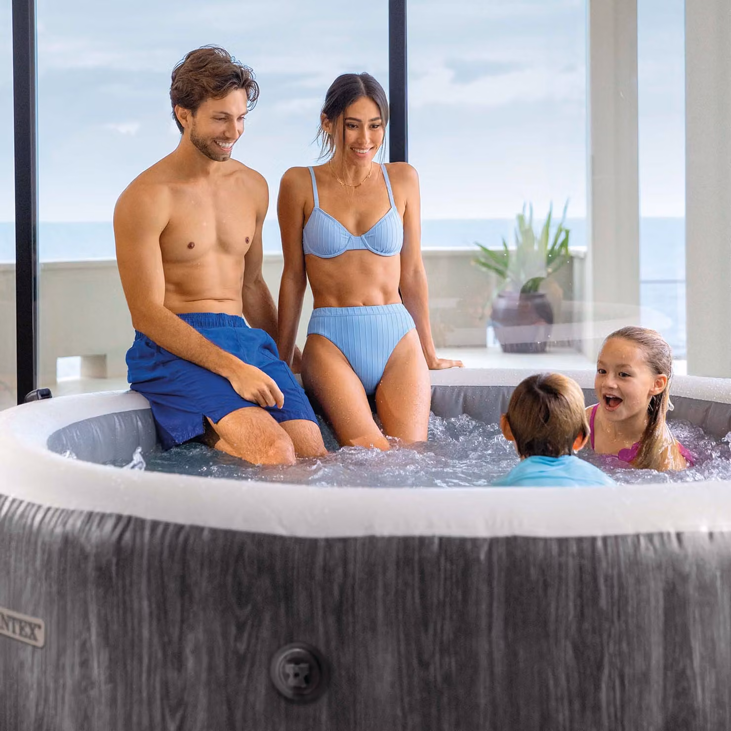 Intex Spa Idromassaggio PureSpa Greywood Deluxe per 6 persone, Grigio Effetto Legno, Diametro: 216 cm, Altezza: 71 cm – 4