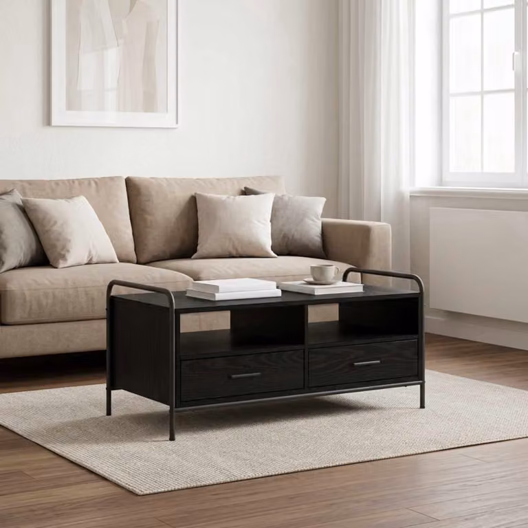 Tavolino da salotto moderno vidaXL in legno e metallo nero L: 99,5 cm, P: 49 cm, H: 46 cm